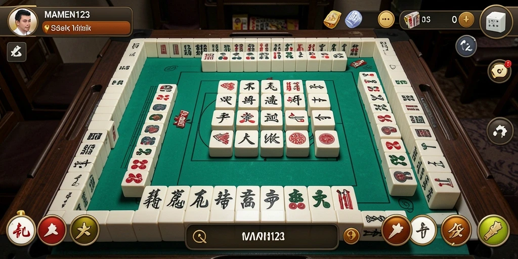 Tampilan gameplay Mahjong yang seru dan menantang di MAMEN123.