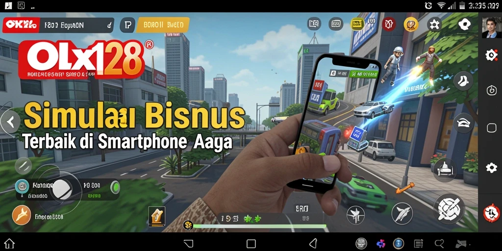 Tampilan gameplay OLX128 menampilkan kesibukan bisnis yang menarik.