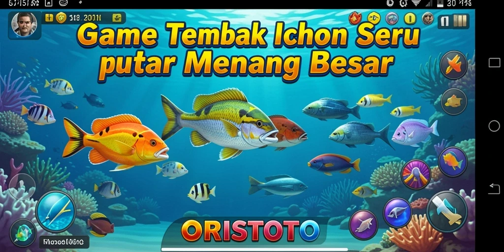 Screenshot gameplay ORISTOTO menampilkan aksi menembak ikan yang seru.