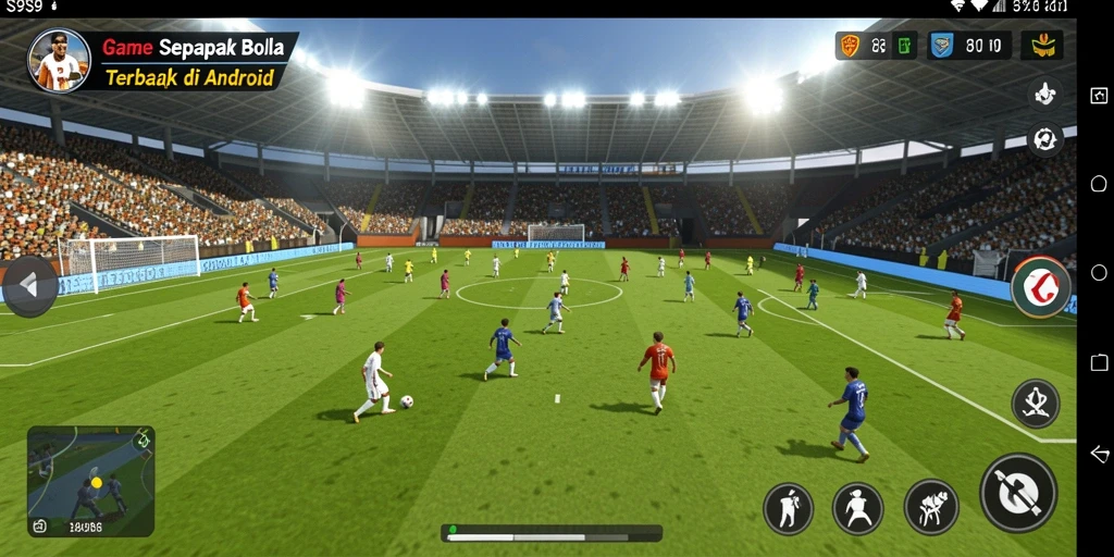 Screenshot gameplay S9S9 menampilkan aksi seru di lapangan sepak bola.